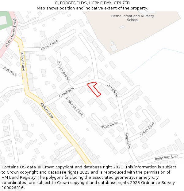 8, FORGEFIELDS, HERNE BAY, CT6 7TB: Location map and indicative extent of plot