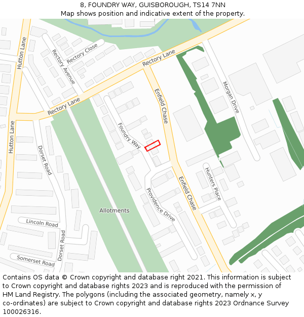 8, FOUNDRY WAY, GUISBOROUGH, TS14 7NN: Location map and indicative extent of plot