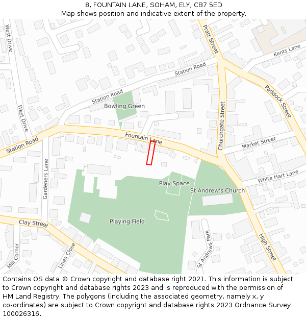 8, FOUNTAIN LANE, SOHAM, ELY, CB7 5ED: Location map and indicative extent of plot