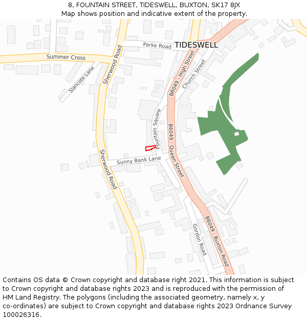 8, FOUNTAIN STREET, TIDESWELL, BUXTON, SK17 8JX: Location map and indicative extent of plot