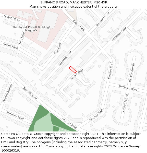 8, FRANCIS ROAD, MANCHESTER, M20 4XP: Location map and indicative extent of plot