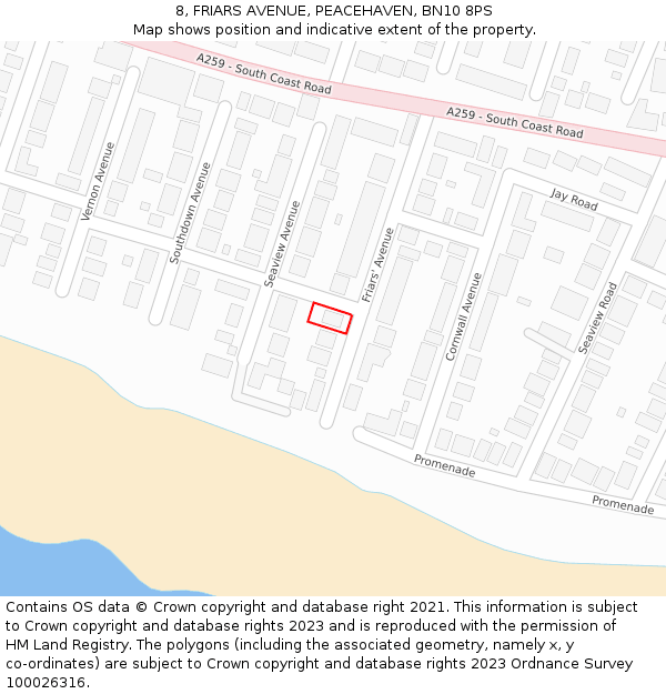 8, FRIARS AVENUE, PEACEHAVEN, BN10 8PS: Location map and indicative extent of plot