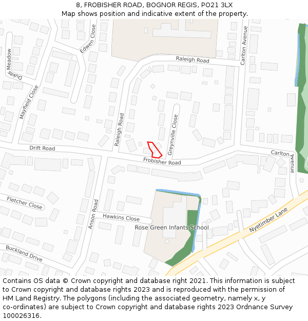 8, FROBISHER ROAD, BOGNOR REGIS, PO21 3LX: Location map and indicative extent of plot
