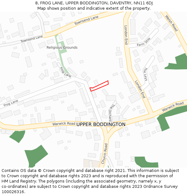 8, FROG LANE, UPPER BODDINGTON, DAVENTRY, NN11 6DJ: Location map and indicative extent of plot