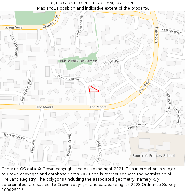 8, FROMONT DRIVE, THATCHAM, RG19 3PE: Location map and indicative extent of plot