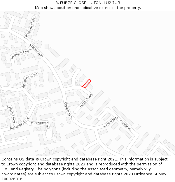 8, FURZE CLOSE, LUTON, LU2 7UB: Location map and indicative extent of plot