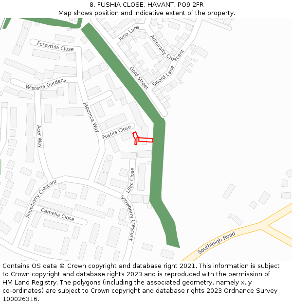 8, FUSHIA CLOSE, HAVANT, PO9 2FR: Location map and indicative extent of plot