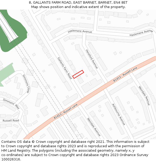 8, GALLANTS FARM ROAD, EAST BARNET, BARNET, EN4 8ET: Location map and indicative extent of plot