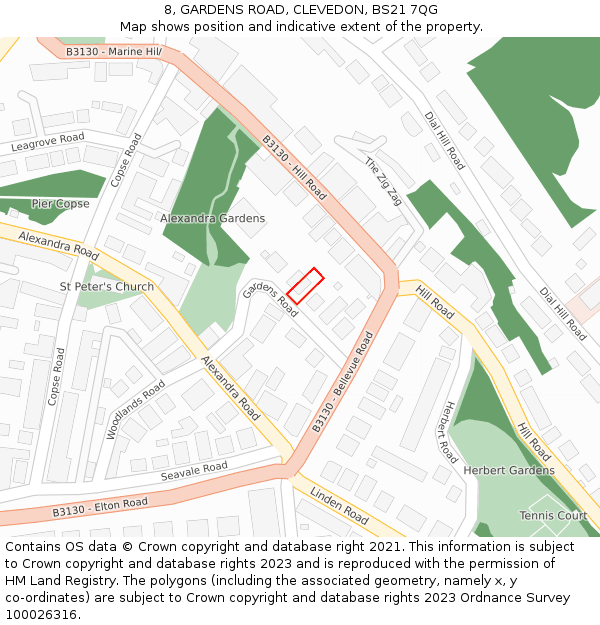 8, GARDENS ROAD, CLEVEDON, BS21 7QG: Location map and indicative extent of plot