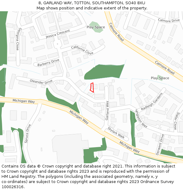 8, GARLAND WAY, TOTTON, SOUTHAMPTON, SO40 8XU: Location map and indicative extent of plot