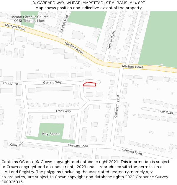 8, GARRARD WAY, WHEATHAMPSTEAD, ST ALBANS, AL4 8PE: Location map and indicative extent of plot