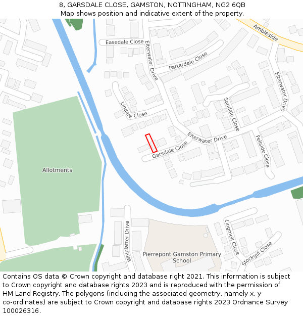 8, GARSDALE CLOSE, GAMSTON, NOTTINGHAM, NG2 6QB: Location map and indicative extent of plot