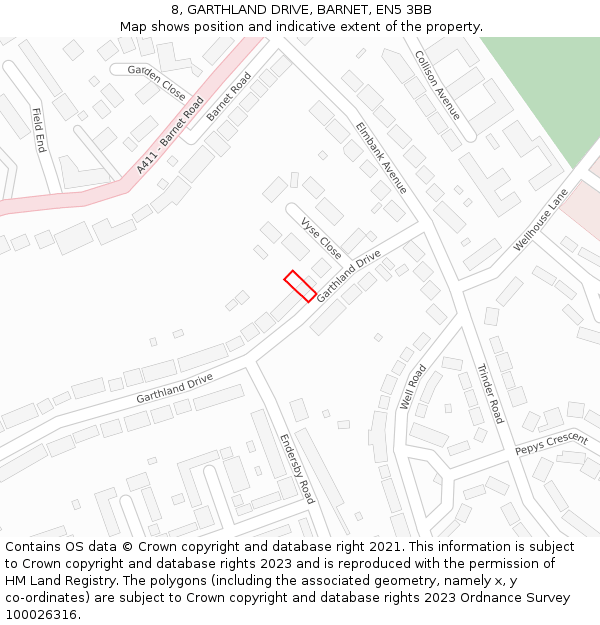 8, GARTHLAND DRIVE, BARNET, EN5 3BB: Location map and indicative extent of plot