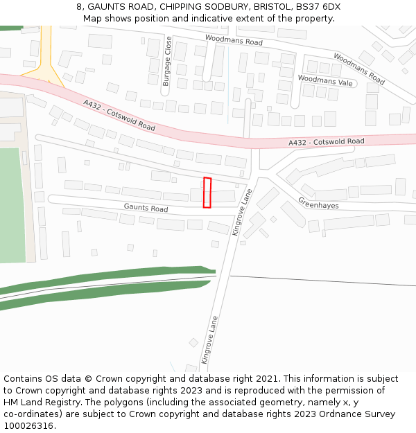 8, GAUNTS ROAD, CHIPPING SODBURY, BRISTOL, BS37 6DX: Location map and indicative extent of plot