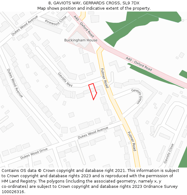 8, GAVIOTS WAY, GERRARDS CROSS, SL9 7DX: Location map and indicative extent of plot