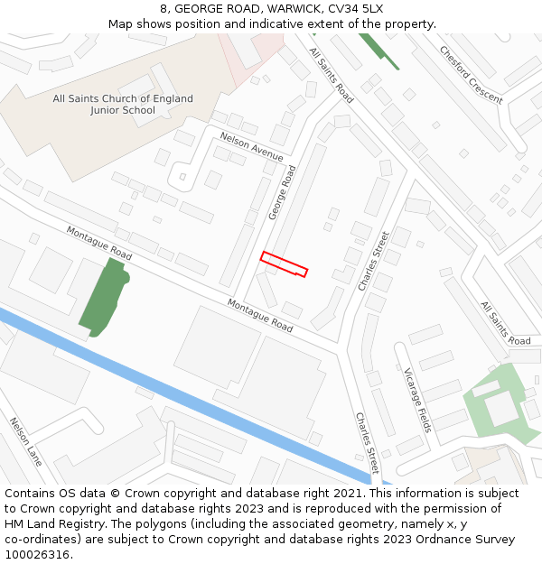 8, GEORGE ROAD, WARWICK, CV34 5LX: Location map and indicative extent of plot