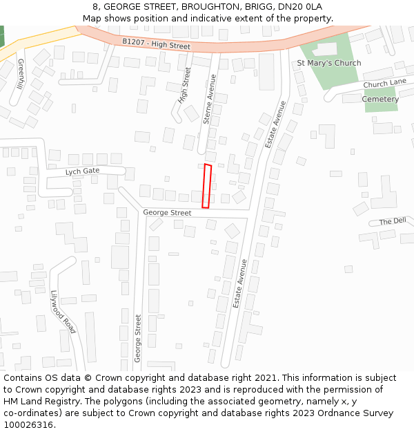 8, GEORGE STREET, BROUGHTON, BRIGG, DN20 0LA: Location map and indicative extent of plot