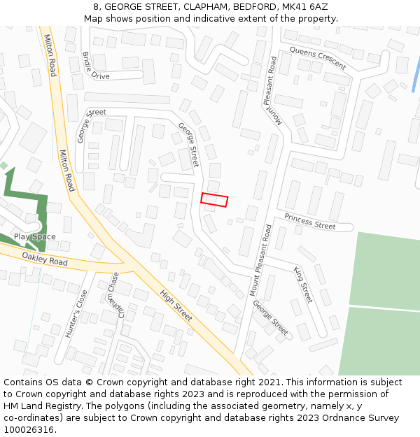 8, GEORGE STREET, CLAPHAM, BEDFORD, MK41 6AZ: Location map and indicative extent of plot