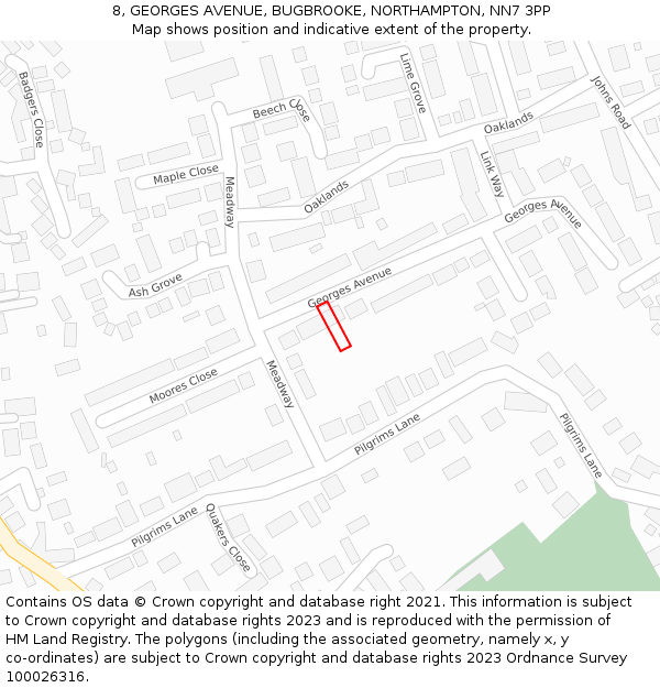 8, GEORGES AVENUE, BUGBROOKE, NORTHAMPTON, NN7 3PP: Location map and indicative extent of plot