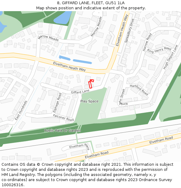 8, GIFFARD LANE, FLEET, GU51 1LA: Location map and indicative extent of plot