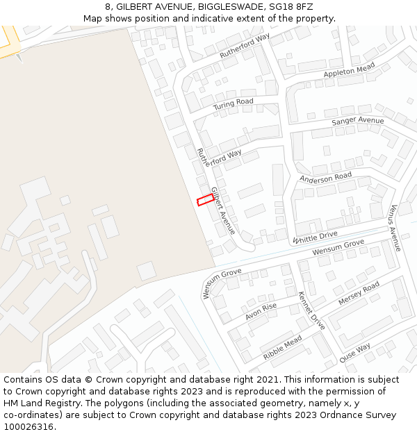 8, GILBERT AVENUE, BIGGLESWADE, SG18 8FZ: Location map and indicative extent of plot