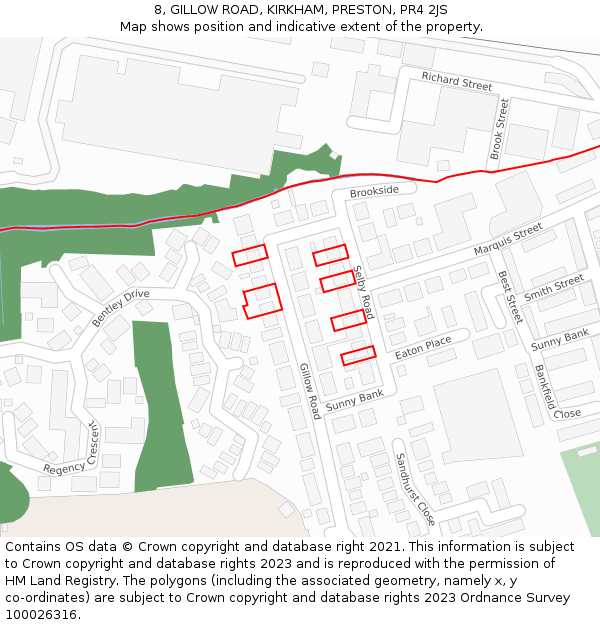 8, GILLOW ROAD, KIRKHAM, PRESTON, PR4 2JS: Location map and indicative extent of plot