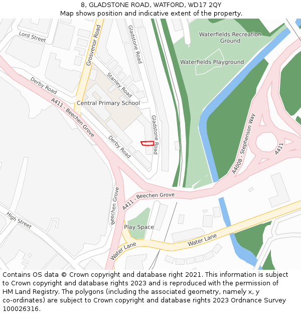 8, GLADSTONE ROAD, WATFORD, WD17 2QY: Location map and indicative extent of plot