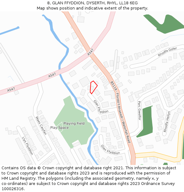 8, GLAN FFYDDION, DYSERTH, RHYL, LL18 6EG: Location map and indicative extent of plot