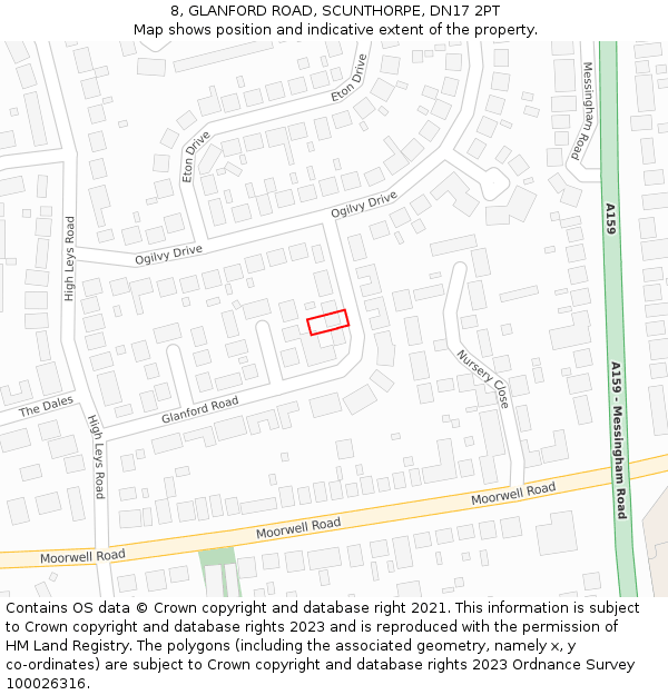 8, GLANFORD ROAD, SCUNTHORPE, DN17 2PT: Location map and indicative extent of plot