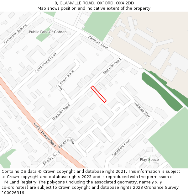 8, GLANVILLE ROAD, OXFORD, OX4 2DD: Location map and indicative extent of plot