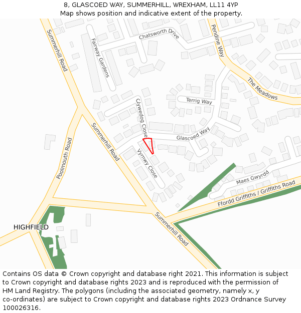 8, GLASCOED WAY, SUMMERHILL, WREXHAM, LL11 4YP: Location map and indicative extent of plot