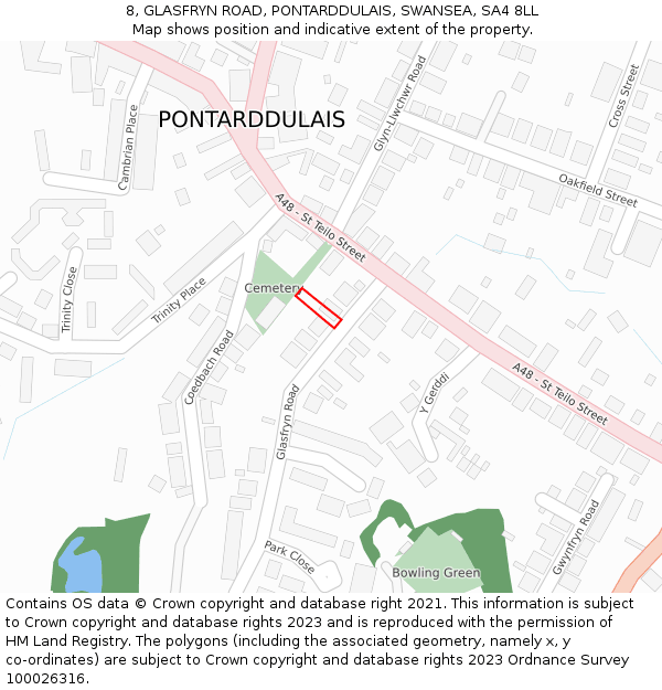 8, GLASFRYN ROAD, PONTARDDULAIS, SWANSEA, SA4 8LL: Location map and indicative extent of plot