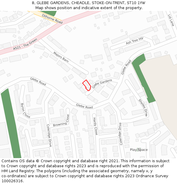 8, GLEBE GARDENS, CHEADLE, STOKE-ON-TRENT, ST10 1YW: Location map and indicative extent of plot