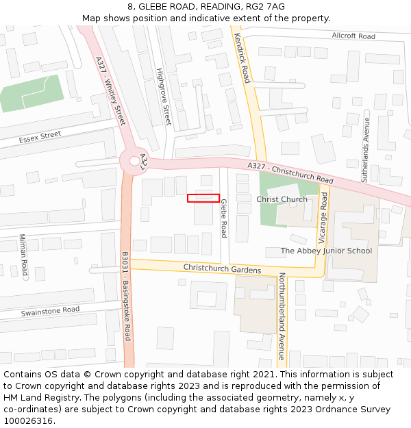 8, GLEBE ROAD, READING, RG2 7AG: Location map and indicative extent of plot