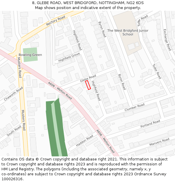 8, GLEBE ROAD, WEST BRIDGFORD, NOTTINGHAM, NG2 6DS: Location map and indicative extent of plot