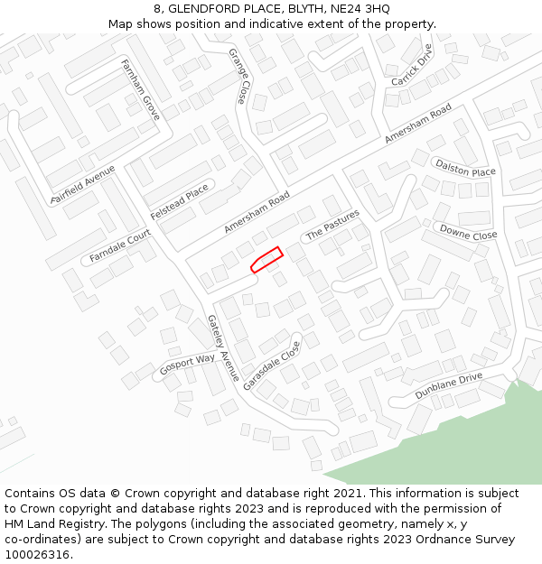 8, GLENDFORD PLACE, BLYTH, NE24 3HQ: Location map and indicative extent of plot