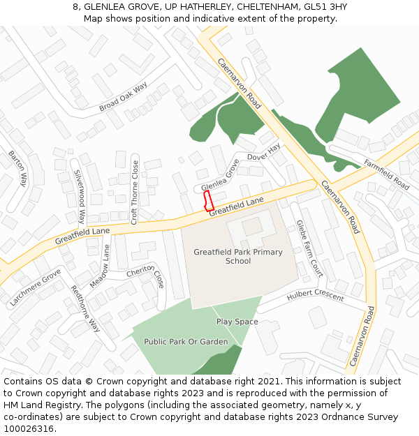 8, GLENLEA GROVE, UP HATHERLEY, CHELTENHAM, GL51 3HY: Location map and indicative extent of plot