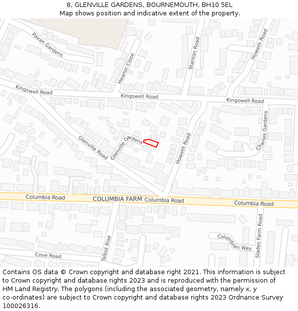 8, GLENVILLE GARDENS, BOURNEMOUTH, BH10 5EL: Location map and indicative extent of plot