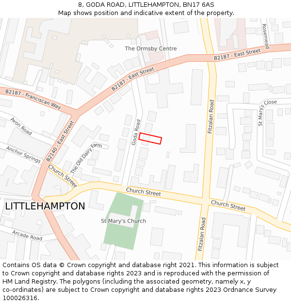 8, GODA ROAD, LITTLEHAMPTON, BN17 6AS: Location map and indicative extent of plot