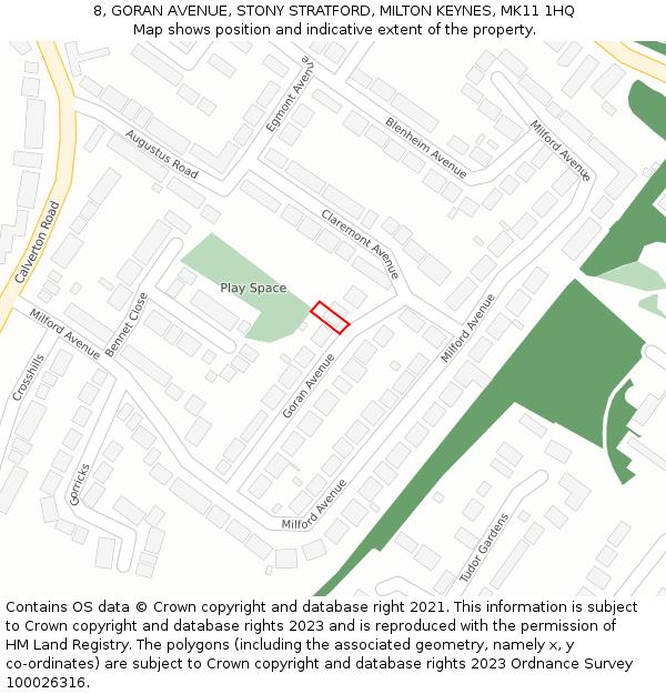 8, GORAN AVENUE, STONY STRATFORD, MILTON KEYNES, MK11 1HQ: Location map and indicative extent of plot