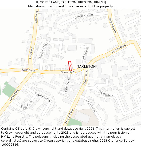 8, GORSE LANE, TARLETON, PRESTON, PR4 6UJ: Location map and indicative extent of plot