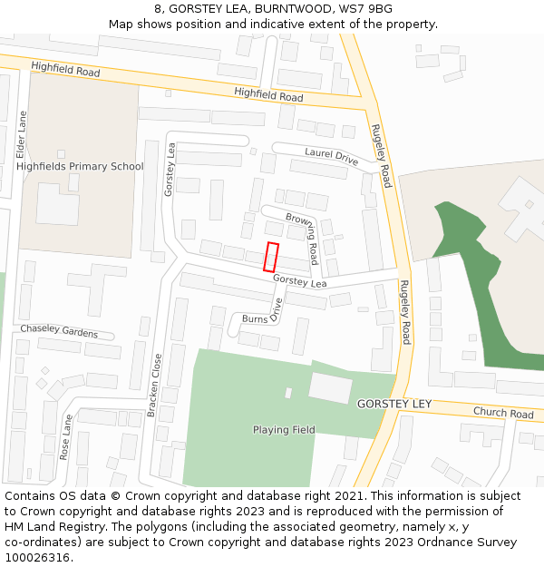 8, GORSTEY LEA, BURNTWOOD, WS7 9BG: Location map and indicative extent of plot