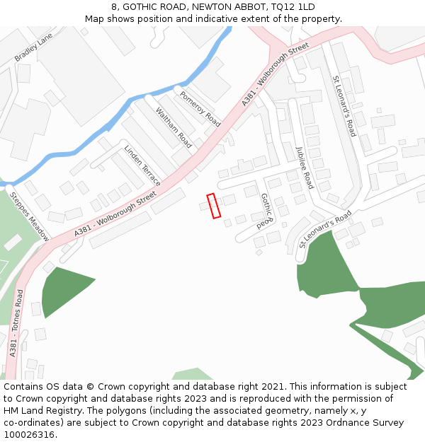8, GOTHIC ROAD, NEWTON ABBOT, TQ12 1LD: Location map and indicative extent of plot