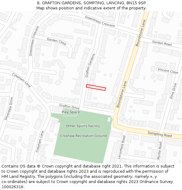 8, GRAFTON GARDENS, SOMPTING, LANCING, BN15 9SP: Location map and indicative extent of plot