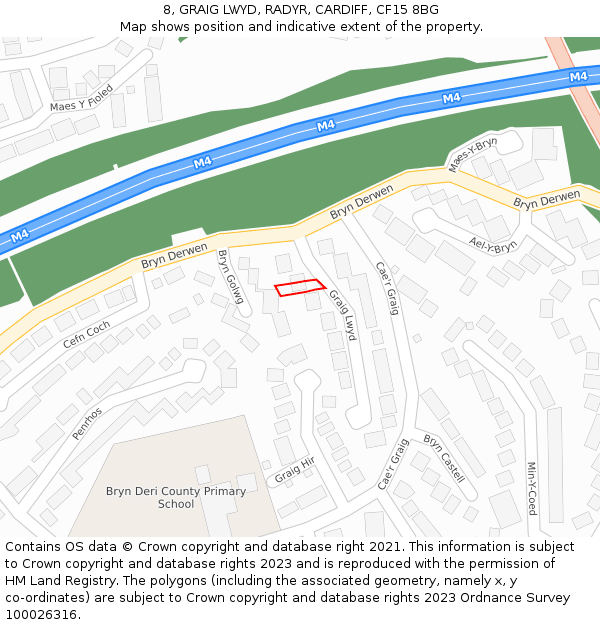 8, GRAIG LWYD, RADYR, CARDIFF, CF15 8BG: Location map and indicative extent of plot