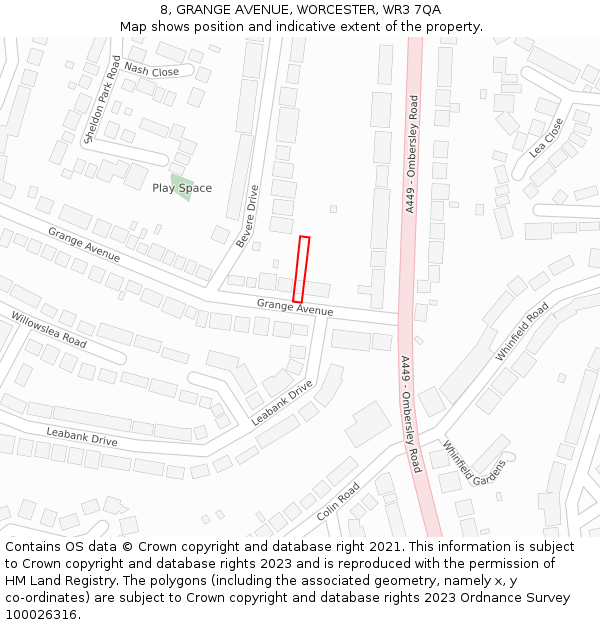 8, GRANGE AVENUE, WORCESTER, WR3 7QA: Location map and indicative extent of plot