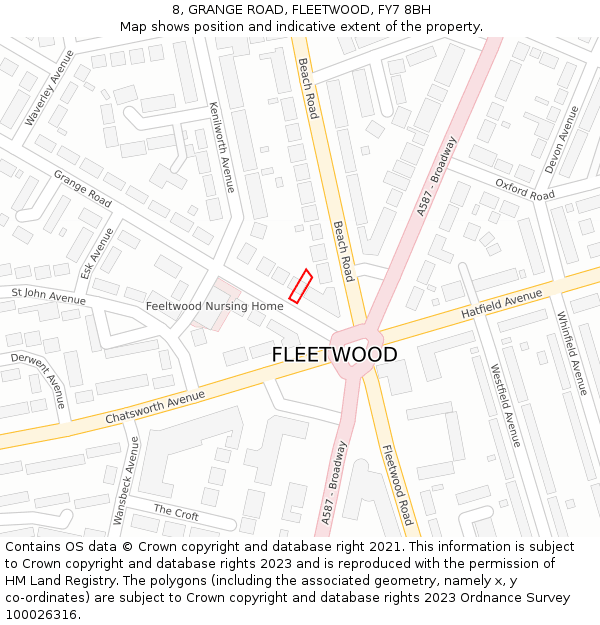 8, GRANGE ROAD, FLEETWOOD, FY7 8BH: Location map and indicative extent of plot