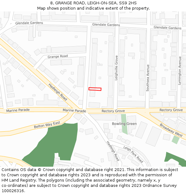 8, GRANGE ROAD, LEIGH-ON-SEA, SS9 2HS: Location map and indicative extent of plot