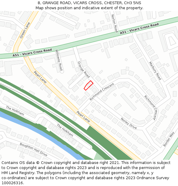 8, GRANGE ROAD, VICARS CROSS, CHESTER, CH3 5NS: Location map and indicative extent of plot