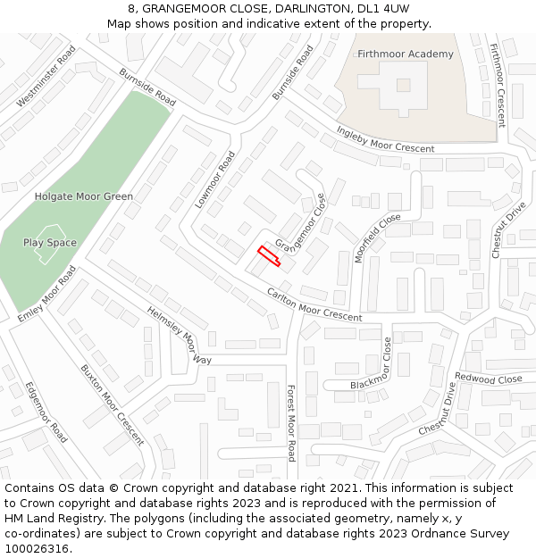 8, GRANGEMOOR CLOSE, DARLINGTON, DL1 4UW: Location map and indicative extent of plot